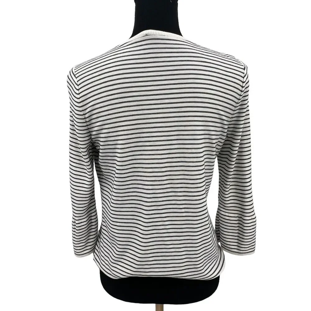 Talbots Embroidered Beaded‎ Floral Stripe Sweater Women’s Bell Sleeve Med Petite - Picture 3 of 7